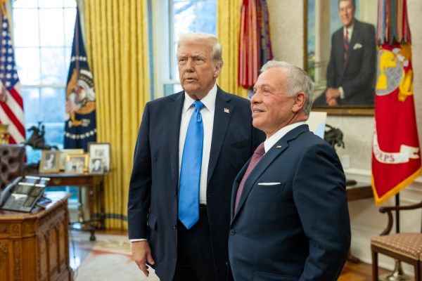 President Donald Trump hosts a bilateral meeting with King Abdullah II of Jordan and his son, Crown Prince Hussein bin Abdullah, Tuesday, February 11, 2025, in the Oval Office. (Official White House Photo by Daniel Torok)