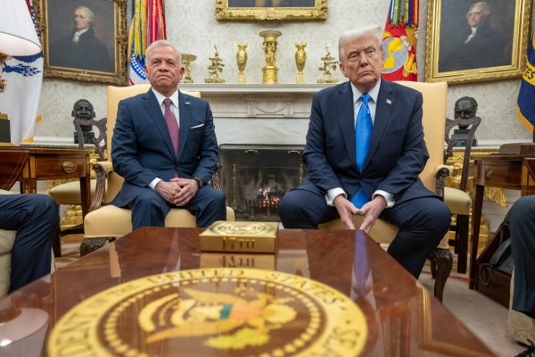 President Donald Trump hosts an expanded bilateral meeting and working lunch with King Abdullah II of Jordan and his son, Crown Prince Hussein bin Abdullah, Tuesday, February 11, 2025, in the Cabinet Room of the White House. (Official White House Photo by Daniel Torok)