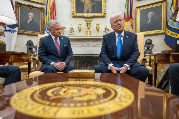 President Donald Trump hosts an expanded bilateral meeting and working lunch with King Abdullah II of Jordan and his son, Crown Prince Hussein bin Abdullah, Tuesday, February 11, 2025, in the Cabinet Room of the White House. (Official White House Photo by Daniel Torok)