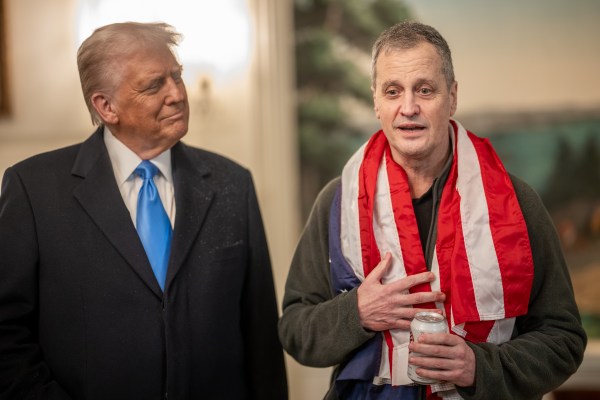 President Donald J. Trump greets Marc Fogel at the White House after his release from a Russian prison, Tuesday, February 11, 2025. (Official White House Photo by Daniel Torok)