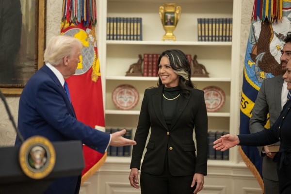 President Donald J. Trump speaks before Tulsi Gabbard is sworn in as the Director of National Intelligence in the Oval Office of the White House, Wednesday, February 12, 2025. (Official White House Photo by Daniel Torok)

President Donald J. Trump congratulates Tulsi Gabbard after she was sworn in as the Director of National Intelligence in the Oval Office of the White House, Wednesday, February 12, 2025. (Official White House Photo by Daniel Torok)

President Donald J. Trump with Tulsi Gabbard after she was sworn in as the Director of National Intelligence in the Oval Office of the White House, Wednesday, February 12, 2025. (Official White House Photo by Daniel Torok)

Attorney General Pam Bondi swears in Tulsi Gabbard as the Director of National Intelligence in the Oval Office, Wednesday, February 12, 2025. (Official White House Photo by Daniel Torok)

 (Official White House Photo by Daniel Torok)