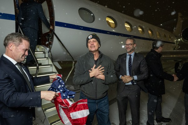 Marc Fogel exiting the plane upon landing back in the United States, Tuesday, February 11, 2025. (Official White House Photo by Daniel Torok)