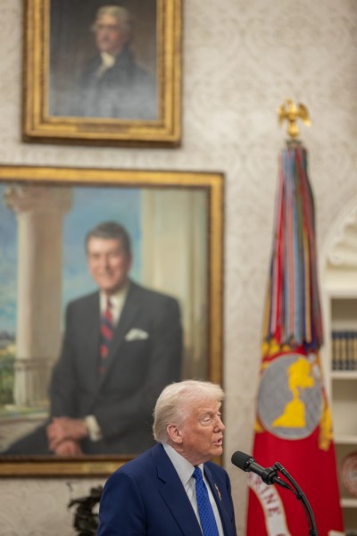 President Donald J. Trump speaks before Tulsi Gabbard is sworn in as the Director of National Intelligence in the Oval Office of the White House, Wednesday, February 12, 2025. (Official White House Photo by Daniel Torok)

President Donald J. Trump congratulates Tulsi Gabbard after she was sworn in as the Director of National Intelligence in the Oval Office of the White House, Wednesday, February 12, 2025. (Official White House Photo by Daniel Torok)

President Donald J. Trump with Tulsi Gabbard after she was sworn in as the Director of National Intelligence in the Oval Office of the White House, Wednesday, February 12, 2025. (Official White House Photo by Daniel Torok)

Attorney General Pam Bondi swears in Tulsi Gabbard as the Director of National Intelligence in the Oval Office, Wednesday, February 12, 2025. (Official White House Photo by Daniel Torok)

 (Official White House Photo by Daniel Torok)