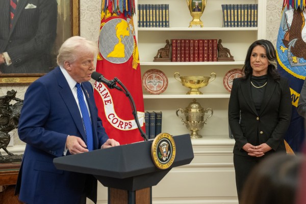 President Donald J. Trump speaks before Tulsi Gabbard is sworn in as the Director of National Intelligence in the Oval Office of the White House, Wednesday, February 12, 2025. (Official White House Photo by Daniel Torok)

President Donald J. Trump congratulates Tulsi Gabbard after she was sworn in as the Director of National Intelligence in the Oval Office of the White House, Wednesday, February 12, 2025. (Official White House Photo by Daniel Torok)

President Donald J. Trump with Tulsi Gabbard after she was sworn in as the Director of National Intelligence in the Oval Office of the White House, Wednesday, February 12, 2025. (Official White House Photo by Daniel Torok)

Attorney General Pam Bondi swears in Tulsi Gabbard as the Director of National Intelligence in the Oval Office, Wednesday, February 12, 2025. (Official White House Photo by Daniel Torok)

 (Official White House Photo by Daniel Torok)