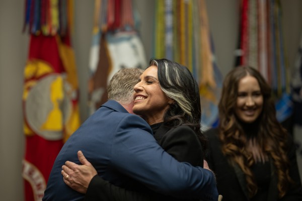 President Donald J. Trump speaks before Tulsi Gabbard is sworn in as the Director of National Intelligence in the Oval Office of the White House, Wednesday, February 12, 2025. (Official White House Photo by Daniel Torok)

President Donald J. Trump congratulates Tulsi Gabbard after she was sworn in as the Director of National Intelligence in the Oval Office of the White House, Wednesday, February 12, 2025. (Official White House Photo by Daniel Torok)

President Donald J. Trump with Tulsi Gabbard after she was sworn in as the Director of National Intelligence in the Oval Office of the White House, Wednesday, February 12, 2025. (Official White House Photo by Daniel Torok)

Attorney General Pam Bondi swears in Tulsi Gabbard as the Director of National Intelligence in the Oval Office, Wednesday, February 12, 2025. (Official White House Photo by Daniel Torok)

 (Official White House Photo by Daniel Torok)