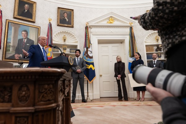 President Donald J. Trump speaks at Tulsi Gabbard’s swearing in ceremony in the Oval Office, Wednesday, February 12, 2025. (Official White House Photo by Molly Riley.)