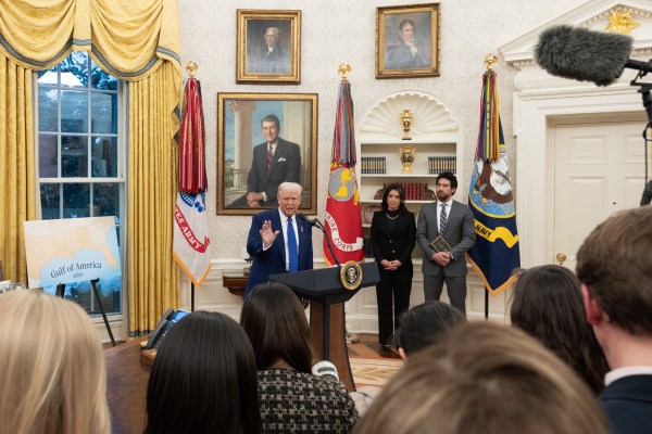 President Donald J. Trump speaks at Tulsi Gabbard’s swearing in ceremony in the Oval Office, Wednesday, February 12, 2025. (Official White House Photo by Molly Riley.)