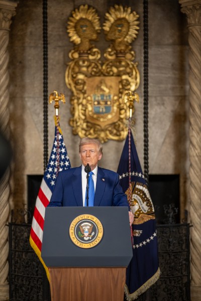 President Donald Trump takes questions after signing Executive Orders, Tuesday, February 18, 2025, at his Mar-a-Lago resort in Palm Beach, Florida. (Official White House Photo by Daniel Torok)

President Donald Trump signs Executive Orders, Tuesday, February 18, 2025, at his Mar-a-Lago resort in Palm Beach, Florida. (Official White House Photo by Daniel Torok)