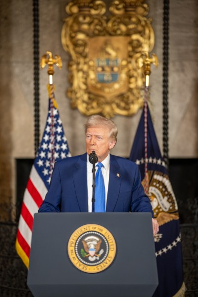 President Donald Trump takes questions after signing Executive Orders, Tuesday, February 18, 2025, at his Mar-a-Lago resort in Palm Beach, Florida. (Official White House Photo by Daniel Torok)

President Donald Trump signs Executive Orders, Tuesday, February 18, 2025, at his Mar-a-Lago resort in Palm Beach, Florida. (Official White House Photo by Daniel Torok)