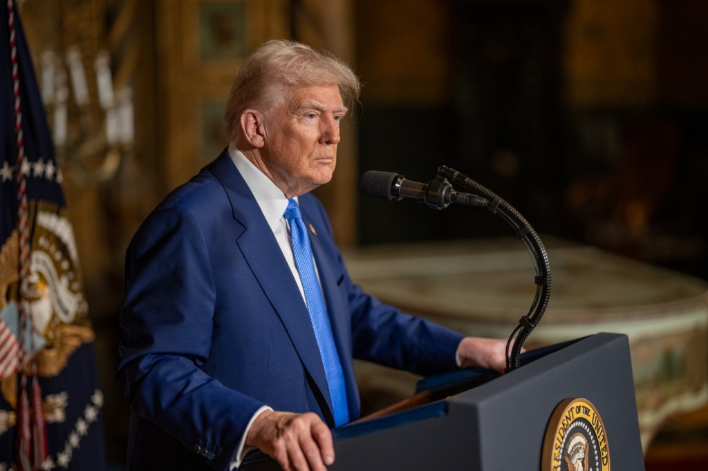 President Donald Trump takes questions after signing Executive Orders, Tuesday, February 18, 2025, at his Mar-a-Lago resort in Palm Beach, Florida. (Official White House Photo by Daniel Torok)

President Donald Trump signs Executive Orders, Tuesday, February 18, 2025, at his Mar-a-Lago resort in Palm Beach, Florida. (Official White House Photo by Daniel Torok)