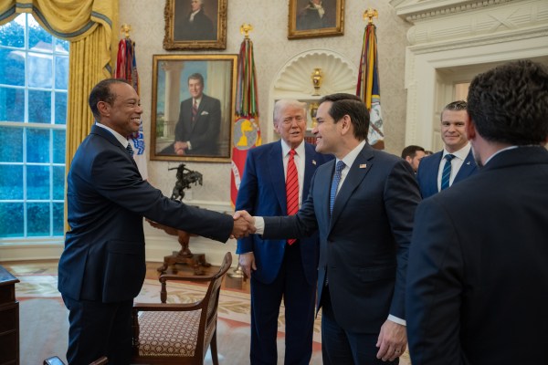 President Donald Trump meets with Tiger Woods in the Oval Office, Thursday, February 20, 2025. (Official White House Photo by Joyce N. Boghosian)