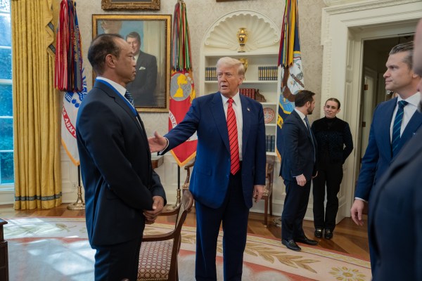 President Donald Trump meets with Tiger Woods in the Oval Office, Thursday, February 20, 2025. (Official White House Photo by Joyce N. Boghosian)