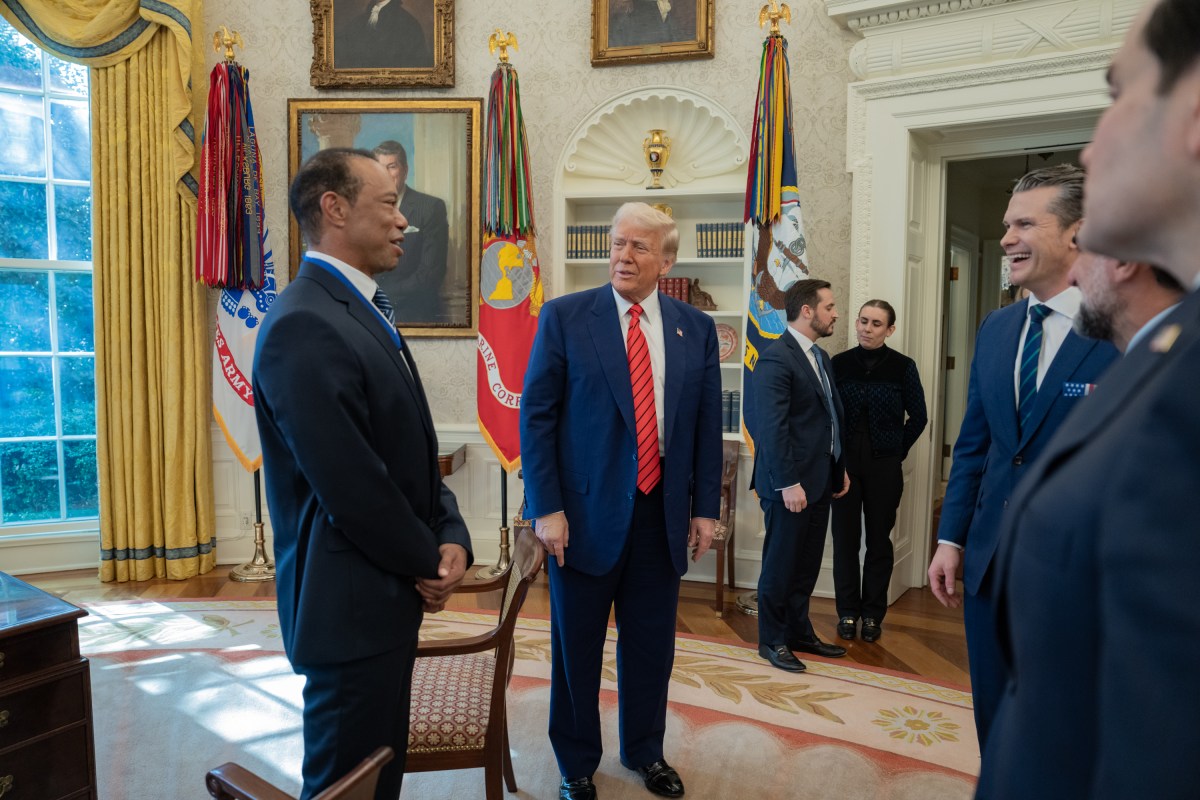 President Donald Trump meets with Tiger Woods in the Oval Office, Thursday, February 20, 2025. (Official White House Photo by Joyce N. Boghosian)