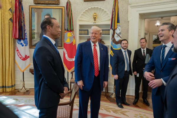 President Donald Trump meets with Tiger Woods in the Oval Office, Thursday, February 20, 2025. (Official White House Photo by Joyce N. Boghosian)