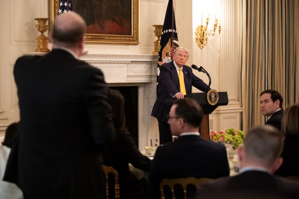 President Donald Trump delivers remarks at a business session with the nation’s governors, Friday, February 21, 2025, in the State Dining Room of the White House. (Official White House Photo by Harrison Koeppel)