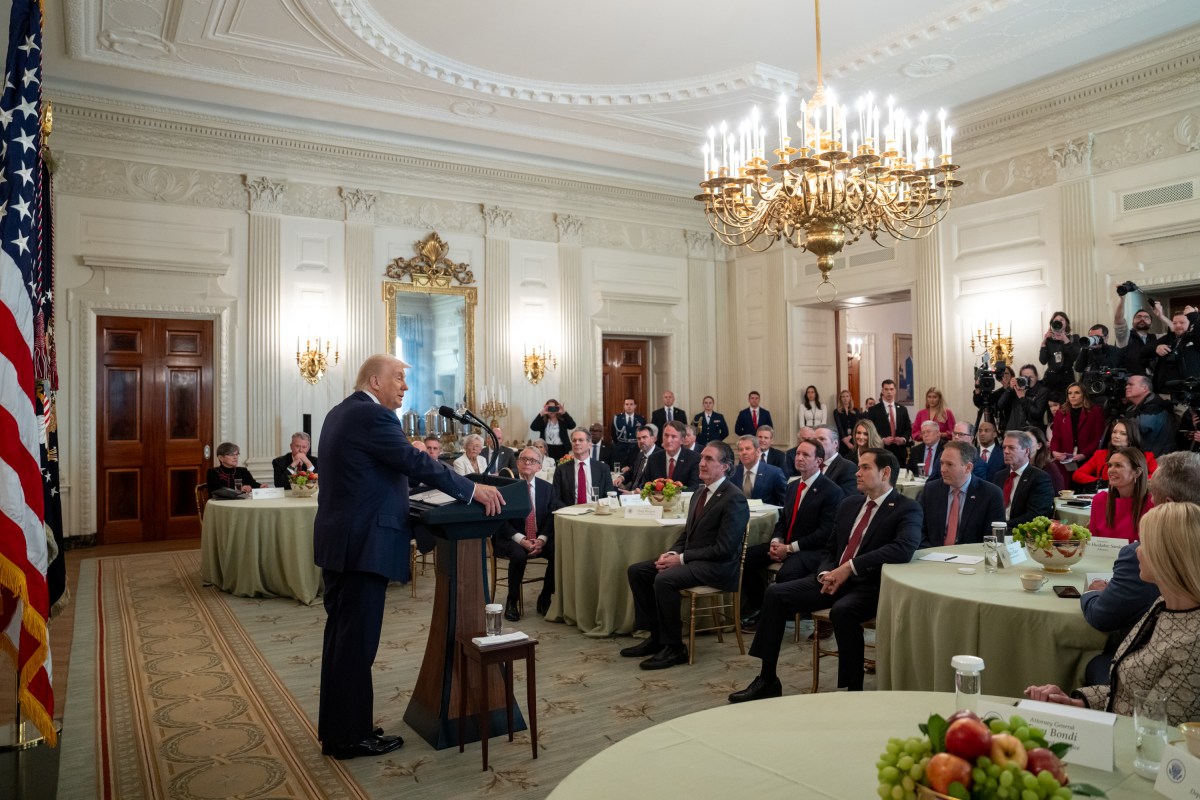 President Donald Trump delivers remarks at a business session with the nation’s governors, Friday, February 21, 2025, in the State Dining Room of the White House. (Official White House Photo by Joyce N. Boghosian)