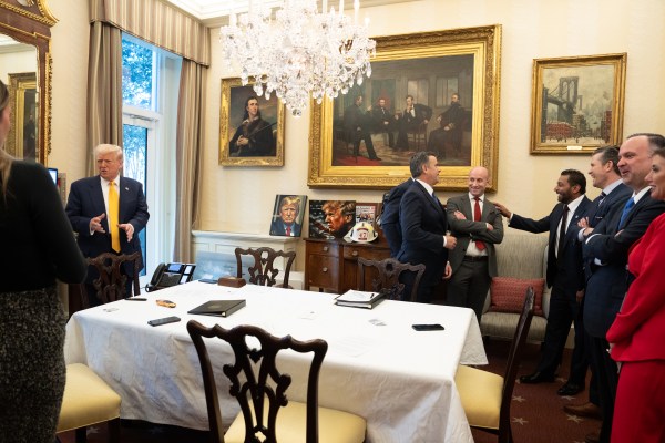 President Donald Trump makes remarks at the swearing-in of Commerce Secretary Howard Lutnick, Friday, February 21, 2025, in the Oval Office.

Commerce Secretary Howard Lutnick is sworn in Friday, February 21, 2025, in the Oval Office.
(Official White House Photo by Joyce N. Boghosian)