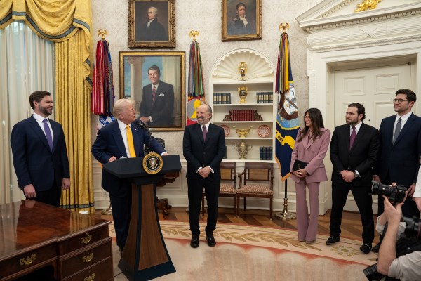 President Donald Trump makes remarks at the swearing-in of Commerce Secretary Howard Lutnick, Friday, February 21, 2025, in the Oval Office.

Commerce Secretary Howard Lutnick is sworn in Friday, February 21, 2025, in the Oval Office.
(Official White House Photo by Joyce N. Boghosian)