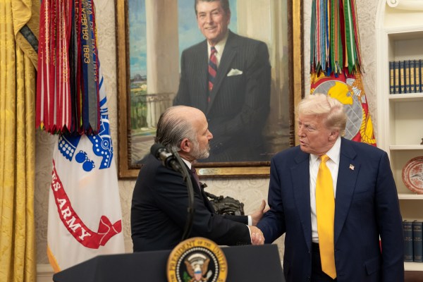 President Donald Trump makes remarks at the swearing-in of Commerce Secretary Howard Lutnick, Friday, February 21, 2025, in the Oval Office.

Commerce Secretary Howard Lutnick is sworn in Friday, February 21, 2025, in the Oval Office.
(Official White House Photo by Joyce N. Boghosian)