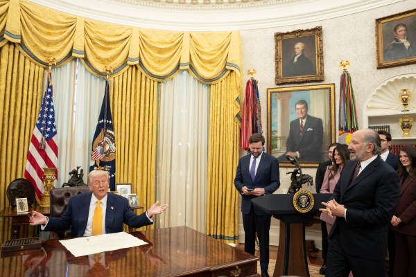 President Donald Trump makes remarks at the swearing-in of Commerce Secretary Howard Lutnick, Friday, February 21, 2025, in the Oval Office.

Commerce Secretary Howard Lutnick is sworn in Friday, February 21, 2025, in the Oval Office.
(Official White House Photo by Joyce N. Boghosian)
