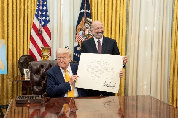 President Donald Trump makes remarks at the swearing-in of Commerce Secretary Howard Lutnick, Friday, February 21, 2025, in the Oval Office.

Commerce Secretary Howard Lutnick is sworn in Friday, February 21, 2025, in the Oval Office.
(Official White House Photo by Joyce N. Boghosian)