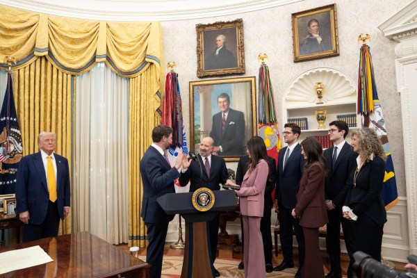 President Donald Trump makes remarks at the swearing-in of Commerce Secretary Howard Lutnick, Friday, February 21, 2025, in the Oval Office.

Commerce Secretary Howard Lutnick is sworn in Friday, February 21, 2025, in the Oval Office.
(Official White House Photo by Joyce N. Boghosian)