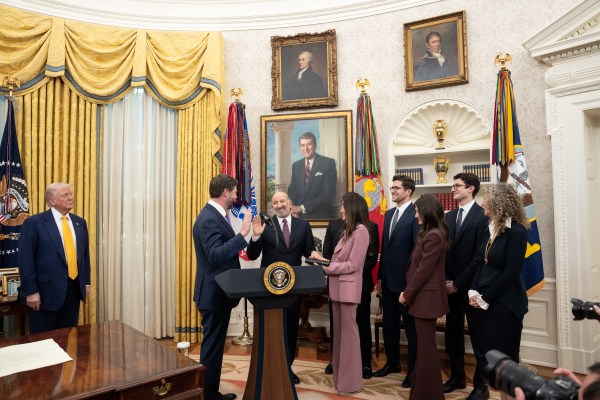 President Donald Trump makes remarks at the swearing-in of Commerce Secretary Howard Lutnick, Friday, February 21, 2025, in the Oval Office.

Commerce Secretary Howard Lutnick is sworn in Friday, February 21, 2025, in the Oval Office.
(Official White House Photo by Joyce N. Boghosian)