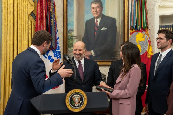 President Donald Trump makes remarks at the swearing-in of Commerce Secretary Howard Lutnick, Friday, February 21, 2025, in the Oval Office.

Commerce Secretary Howard Lutnick is sworn in Friday, February 21, 2025, in the Oval Office.
(Official White House Photo by Joyce N. Boghosian)