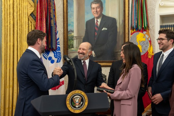 President Donald Trump makes remarks at the swearing-in of Commerce Secretary Howard Lutnick, Friday, February 21, 2025, in the Oval Office.

Commerce Secretary Howard Lutnick is sworn in Friday, February 21, 2025, in the Oval Office.
(Official White House Photo by Joyce N. Boghosian)