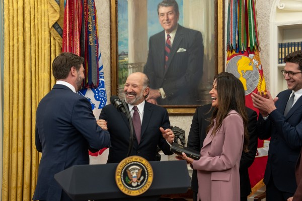 President Donald Trump makes remarks at the swearing-in of Commerce Secretary Howard Lutnick, Friday, February 21, 2025, in the Oval Office.

Commerce Secretary Howard Lutnick is sworn in Friday, February 21, 2025, in the Oval Office.
(Official White House Photo by Joyce N. Boghosian)