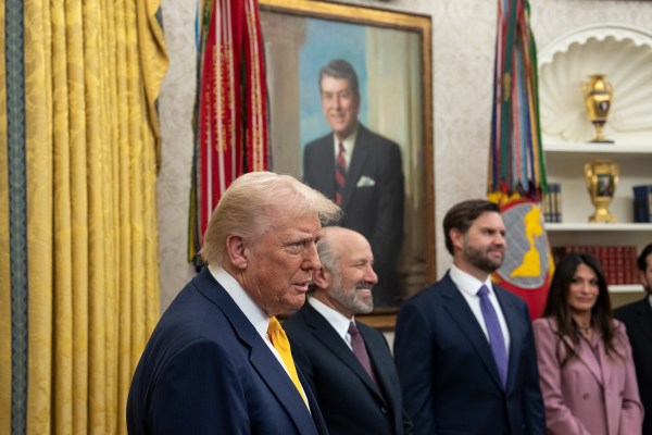 President Donald Trump makes remarks at the swearing-in of Commerce Secretary Howard Lutnick, Friday, February 21, 2025, in the Oval Office.

Commerce Secretary Howard Lutnick is sworn in Friday, February 21, 2025, in the Oval Office.
(Official White House Photo by Joyce N. Boghosian)
