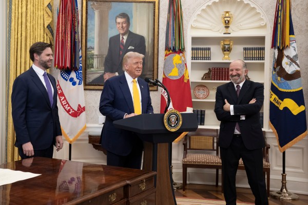 President Donald Trump makes remarks at the swearing-in of Commerce Secretary Howard Lutnick, Friday, February 21, 2025, in the Oval Office.(Official White House Photo by Molly Riley)
