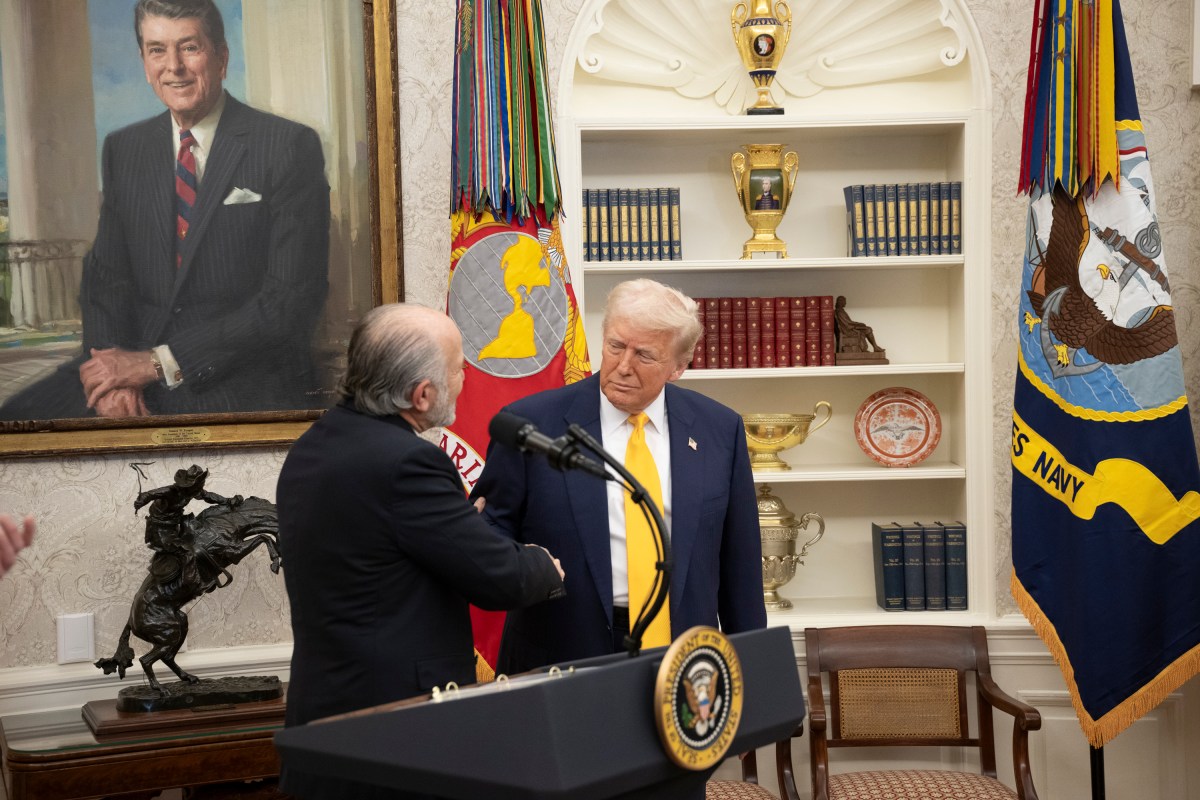 President Donald Trump makes remarks at the swearing-in of Commerce Secretary Howard Lutnick, Friday, February 21, 2025, in the Oval Office.(Official White House Photo by Molly Riley)