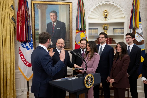 President Donald Trump makes remarks at the swearing-in of Commerce Secretary Howard Lutnick, Friday, February 21, 2025, in the Oval Office.(Official White House Photo by Molly Riley)