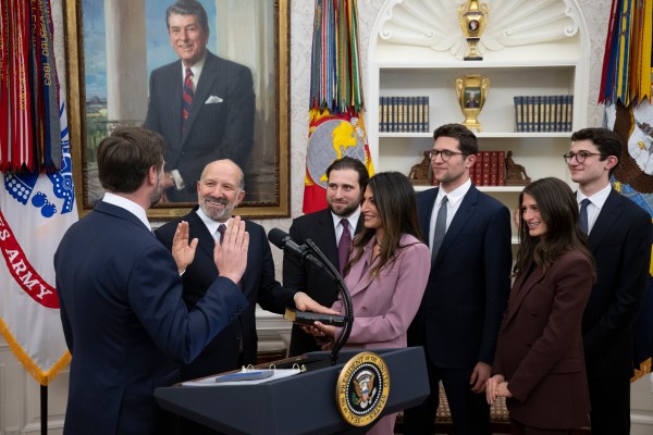 President Donald Trump makes remarks at the swearing-in of Commerce Secretary Howard Lutnick, Friday, February 21, 2025, in the Oval Office.(Official White House Photo by Molly Riley)
