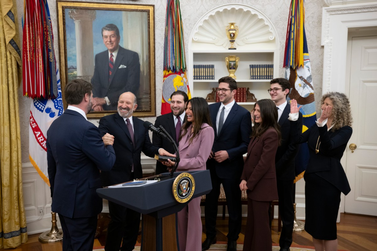 President Donald Trump makes remarks at the swearing-in of Commerce Secretary Howard Lutnick, Friday, February 21, 2025, in the Oval Office.(Official White House Photo by Molly Riley)