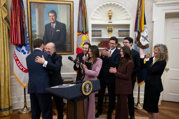 President Donald Trump makes remarks at the swearing-in of Commerce Secretary Howard Lutnick, Friday, February 21, 2025, in the Oval Office.(Official White House Photo by Molly Riley)