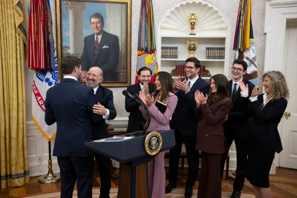 President Donald Trump makes remarks at the swearing-in of Commerce Secretary Howard Lutnick, Friday, February 21, 2025, in the Oval Office.(Official White House Photo by Molly Riley)