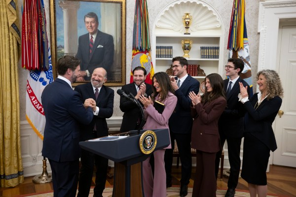 President Donald Trump makes remarks at the swearing-in of Commerce Secretary Howard Lutnick, Friday, February 21, 2025, in the Oval Office.(Official White House Photo by Molly Riley)