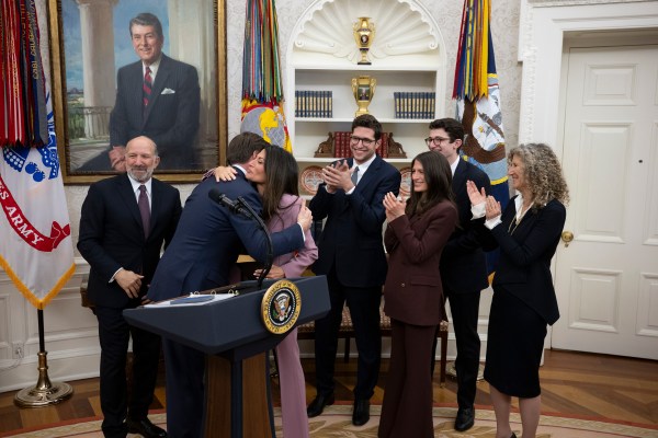 President Donald Trump makes remarks at the swearing-in of Commerce Secretary Howard Lutnick, Friday, February 21, 2025, in the Oval Office.(Official White House Photo by Molly Riley)