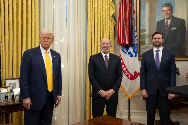 President Donald Trump makes remarks at the swearing-in of Commerce Secretary Howard Lutnick, Friday, February 21, 2025, in the Oval Office.(Official White House Photo by Molly Riley)