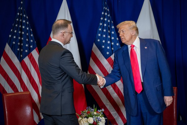 President Donald Trump meets with Polish President Andrzej Duda at the Gaylord National Resort & Convention Center, in Oxon Hill, Maryland, on Saturday, February 22, 2025. (Official White House Photo by Molly Riley)