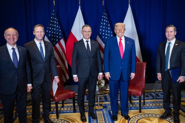 President Donald Trump meets with Polish President Andrzej Duda at the Gaylord National Resort & Convention Center, in Oxon Hill, Maryland, on Saturday, February 22, 2025. (Official White House Photo by Molly Riley)