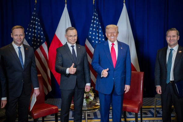 President Donald Trump meets with Polish President Andrzej Duda at the Gaylord National Resort & Convention Center, in Oxon Hill, Maryland, on Saturday, February 22, 2025. (Official White House Photo by Molly Riley)