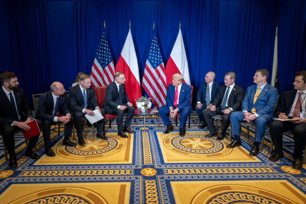 President Donald Trump meets with Polish President Andrzej Duda at the Gaylord National Resort & Convention Center, in Oxon Hill, Maryland, on Saturday, February 22, 2025. (Official White House Photo by Molly Riley)