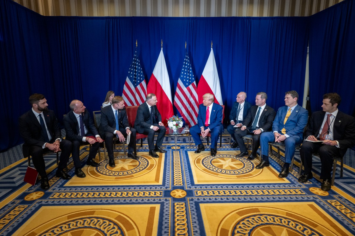 President Donald Trump meets with Polish President Andrzej Duda at the Gaylord National Resort & Convention Center, in Oxon Hill, Maryland, on Saturday, February 22, 2025. (Official White House Photo by Molly Riley)