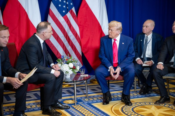 President Donald Trump meets with Polish President Andrzej Duda at the Gaylord National Resort & Convention Center, in Oxon Hill, Maryland, on Saturday, February 22, 2025. (Official White House Photo by Molly Riley)
