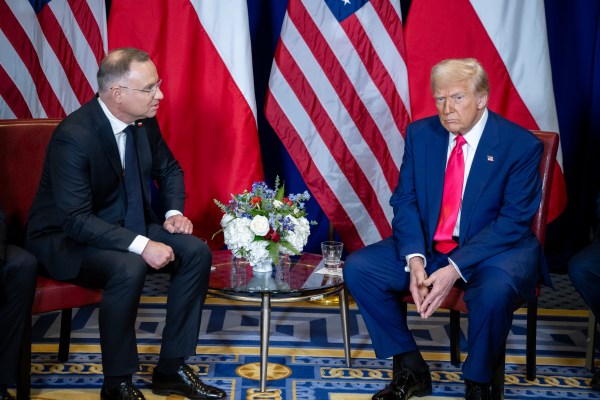 President Donald Trump meets with Polish President Andrzej Duda at the Gaylord National Resort & Convention Center, in Oxon Hill, Maryland, on Saturday, February 22, 2025. (Official White House Photo by Molly Riley)