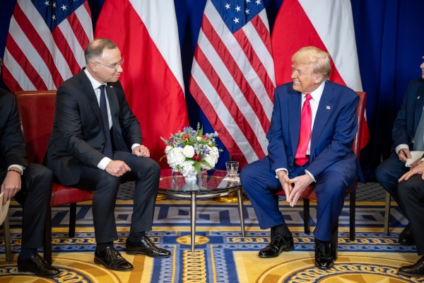 President Donald Trump meets with Polish President Andrzej Duda at the Gaylord National Resort & Convention Center, in Oxon Hill, Maryland, on Saturday, February 22, 2025. (Official White House Photo by Molly Riley)