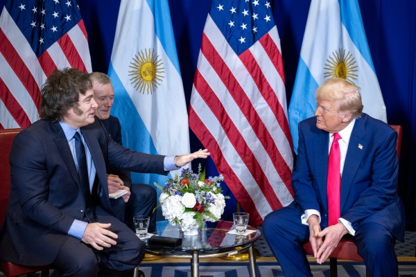 President Donald Trump meets with Argentina’s President Javier Milei at the Gaylord National Resort & Convention Center in Oxon Hill, Maryland, on Saturday, February 22, 2025. (Official White House Photo by Molly Riley)